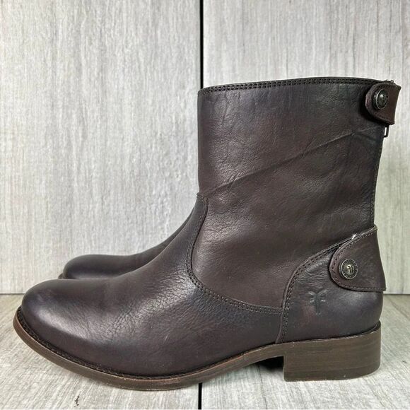 Frye Melissa Button Zip Up Short Ankle Bootie Brown Leather Shoe Womens Size 6 B - Picture 10 of 11